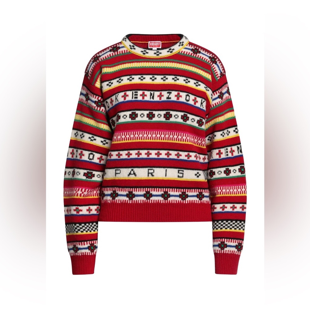 Kenzo Red and Yellow Patterned Crewneck Sweater